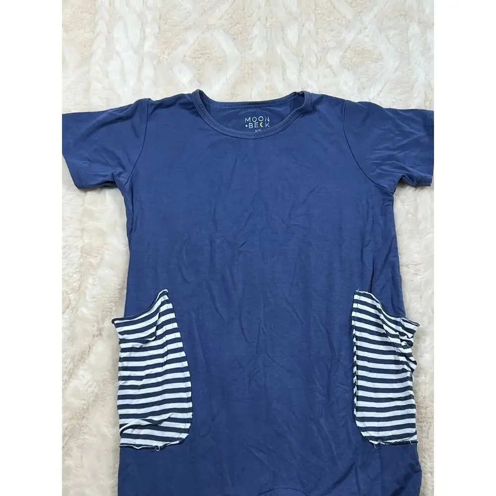 Moon + Beck Bamboo Romper 2-3Y Blue Short Sleeve One Piece Unisex Snap EUC